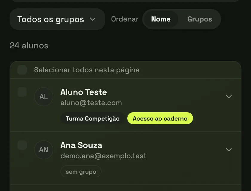 Cada aluno, com histórico