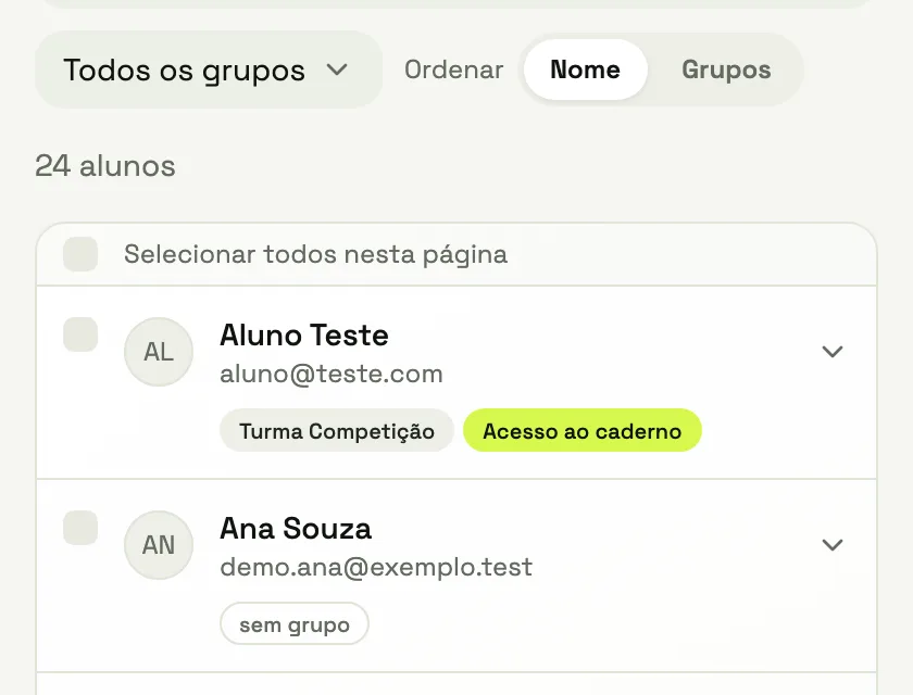 Cada aluno, com histórico